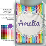 Rainbow Watercolor Drip Vertical Stripes Seamless Pattern Lovely  Personalised Custom Name Super Soft Fleece Blanket Bed Sofa Throw