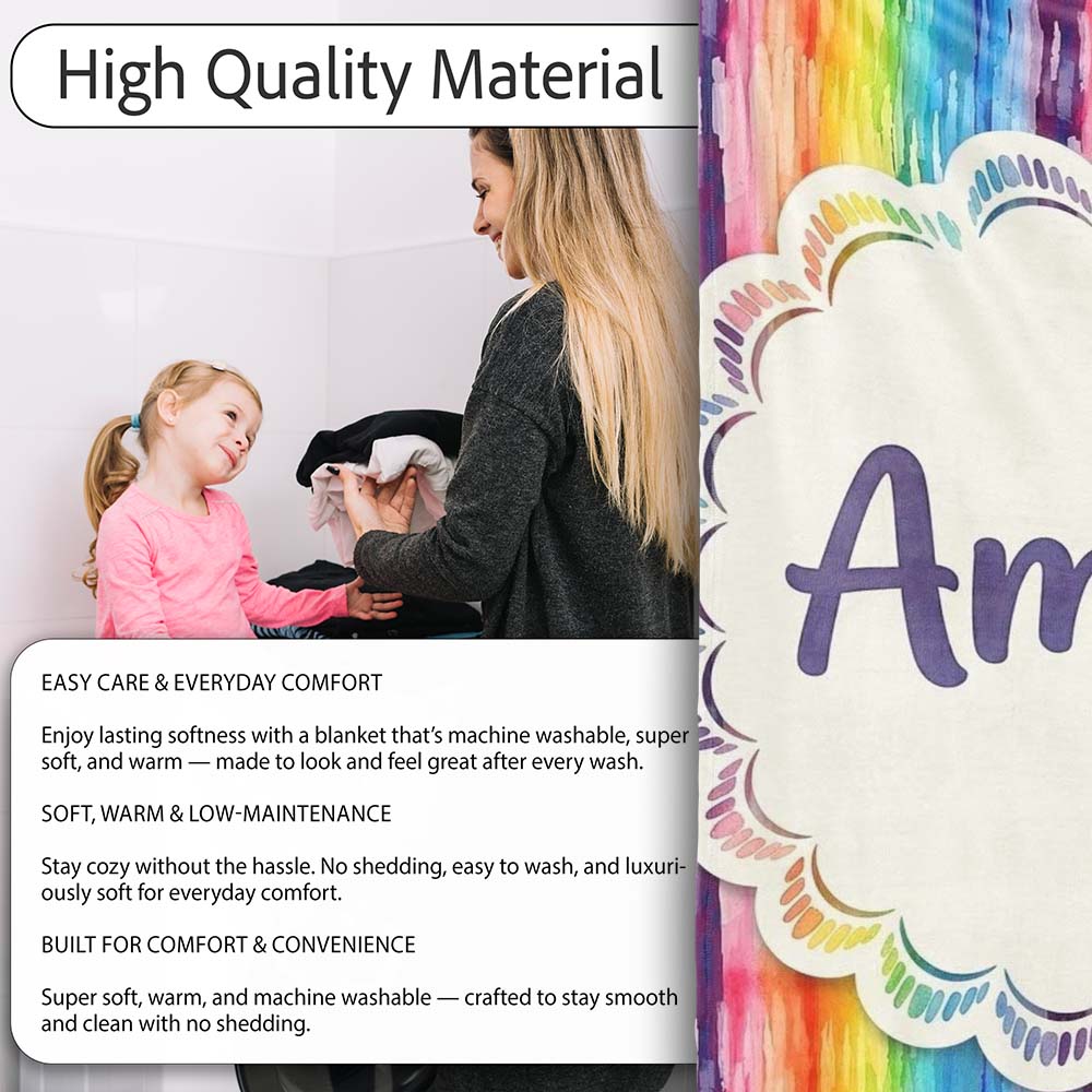 Rainbow Watercolor Drip Vertical Stripes Seamless Pattern Lovely  Personalised Custom Name Super Soft Fleece Blanket Bed Sofa Throw