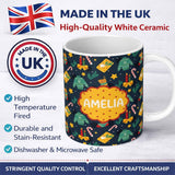 Personalized Custom Name Christmas Sweater Candle Gift Candy Cane Seamless Pattern Lovely 11oz Ceramic Coffee Tea Mug White Large Handle