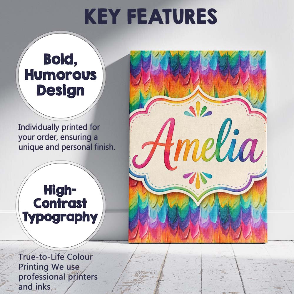 Personalised Name Rich Rainbow Fluid Marble Custom  Bespoke Interior Contemporary Canvas Wall Art Print Decor Picture Ready to Hang