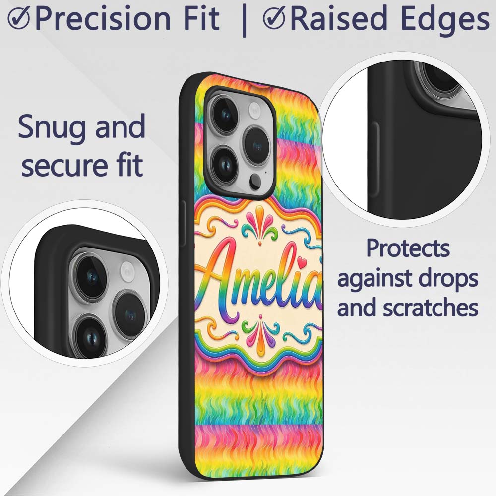 Layered Rainbow Feather Brush Texture Seamless Custom Name Protective Phone Case Mobile Cover Durable Everyday Smartphone Shock Resistant