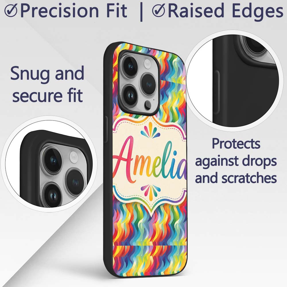 Horizontal Rainbow Ripple Wave Lines Seamless Custom Name Protective Phone Case Mobile Cover Durable Everyday Smartphone Shock Resistant