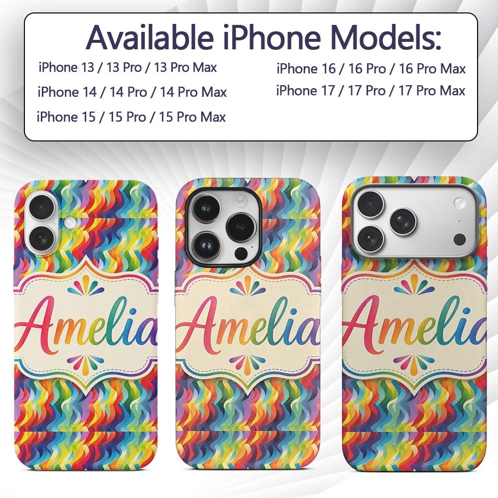 Horizontal Rainbow Ripple Wave Lines Seamless Custom Name Protective Phone Case Mobile Cover Durable Everyday Smartphone Shock Resistant