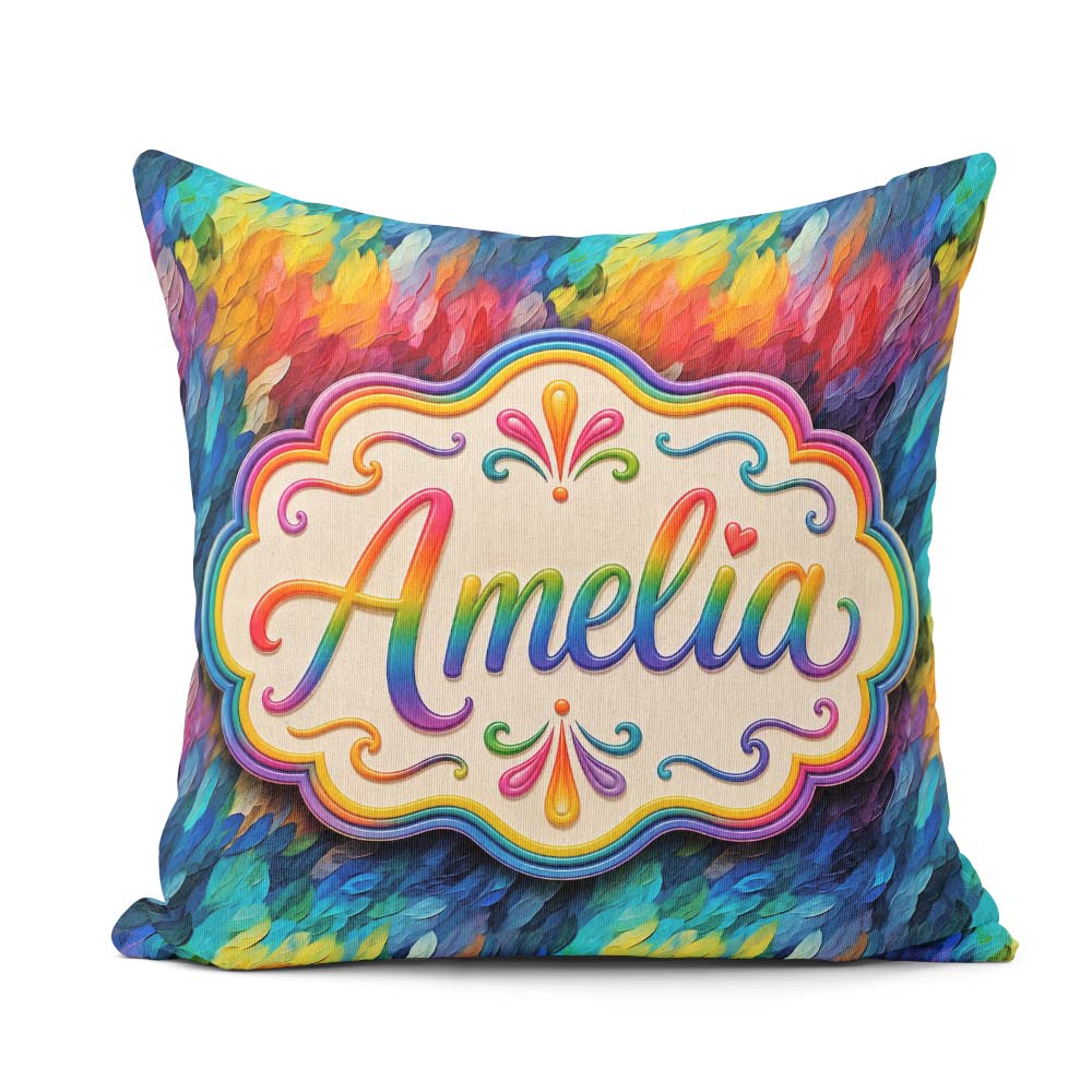 Custom Name Vivid Rainbow Fluid Art Swirl Pattern Pattern Lovely Square Filled Cushion Throw Pillow Sofa Bed Home Decor Zip Washable UK Made
