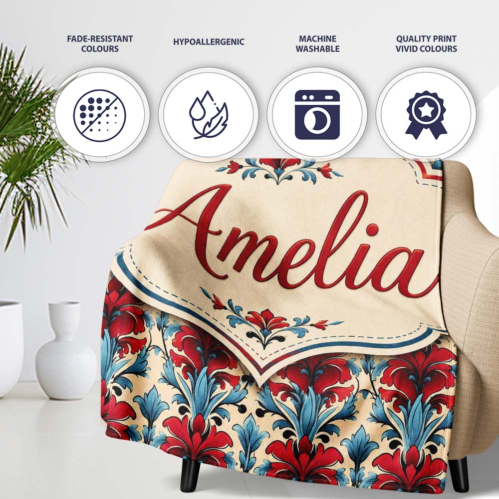 Rich Red Lily Floral Garden Seamless Pattern Cute Unique Gift Lovely  Personalised Custom Name Super Soft Fleece Blanket Bed Sofa Throw