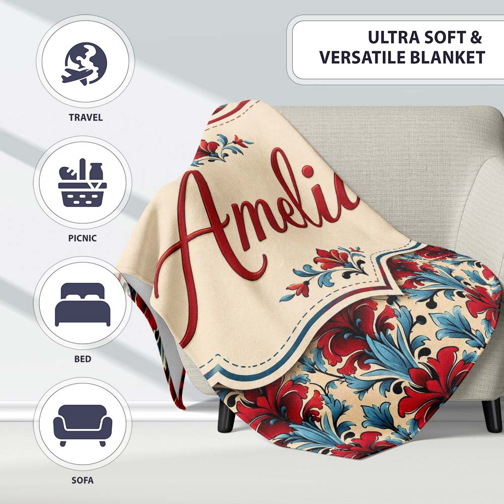 Rich Red Lily Floral Garden Seamless Pattern Cute Unique Gift Lovely  Personalised Custom Name Super Soft Fleece Blanket Bed Sofa Throw
