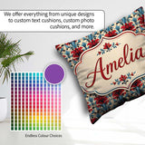 Custom Name Rich Red Lily Floral Garden Seamless Pattern Cute Square Filled Cushion Throw Pillow Sofa Bed Home Decor Zip Washable UK Made