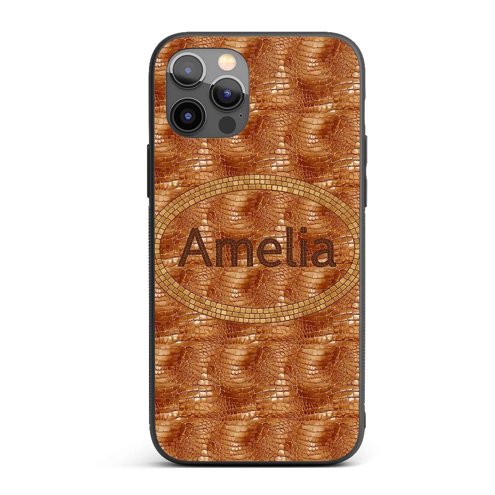 Glossy Tan Crocodile Texture Pattern Premium Custom Name Protective Phone Case Mobile Cover Durable Everyday Smartphone Shock Resistant