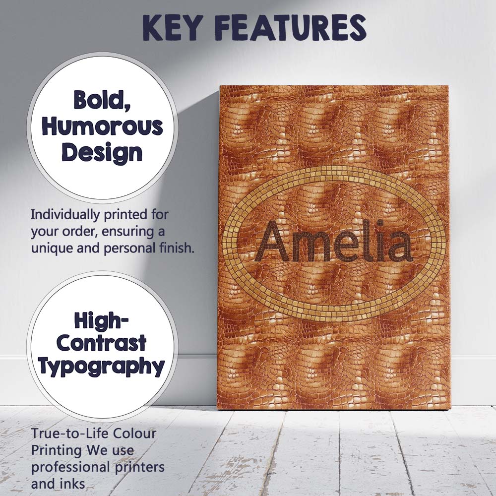 Personalised Name Glossy Tan Crocodile Texture Pattern Premium Custom Modern Room Accent Canvas Wall Art Print Decor Picture Ready to Hang