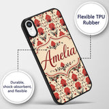 Distressed Red Damask Vintage Texture Seamless Custom Name Protective Phone Case Mobile Cover Durable Everyday Smartphone Shock Resistant