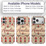 Distressed Red Damask Vintage Texture Seamless Custom Name Protective Phone Case Mobile Cover Durable Everyday Smartphone Shock Resistant