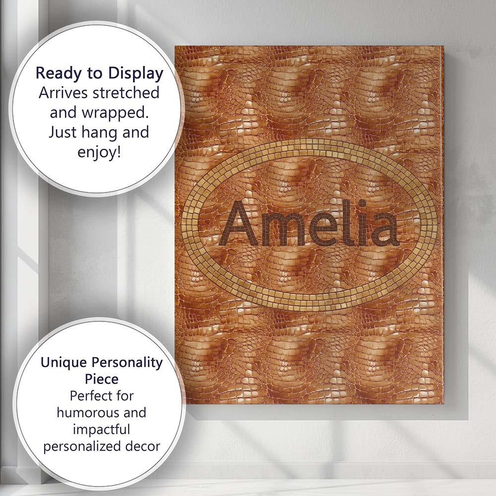 Personalised Name Glossy Tan Crocodile Texture Pattern Premium Custom Modern Room Accent Canvas Wall Art Print Decor Picture Ready to Hang