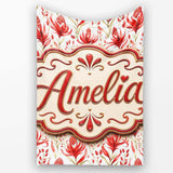 Elegant Red Black Floral Scroll Seamless Pattern Cute Unique Gift  Personalised Custom Name Super Soft Fleece Blanket Bed Sofa Throw