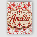 Personalised Name Elegant Red Black Floral Custom  Bespoke Contemporary Statement Canvas Wall Art Print Decor Picture Ready to Hang