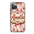 Elegant Red Black Floral Scroll Seamless Pattern Custom Name Protective Phone Case Mobile Cover Durable Everyday Smartphone Shock Resistant