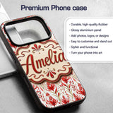 Elegant Red Black Floral Scroll Seamless Pattern Custom Name Protective Phone Case Mobile Cover Durable Everyday Smartphone Shock Resistant