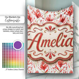 Elegant Red Black Floral Scroll Seamless Pattern Cute Unique Gift  Personalised Custom Name Super Soft Fleece Blanket Bed Sofa Throw