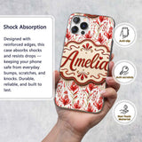 Elegant Red Black Floral Scroll Seamless Pattern Custom Name Protective Phone Case Mobile Cover Durable Everyday Smartphone Shock Resistant