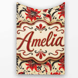 Detailed Red Peony Floral Vintage Seamless Pattern Cute Unique Gift  Personalised Custom Name Super Soft Fleece Blanket Bed Sofa Throw