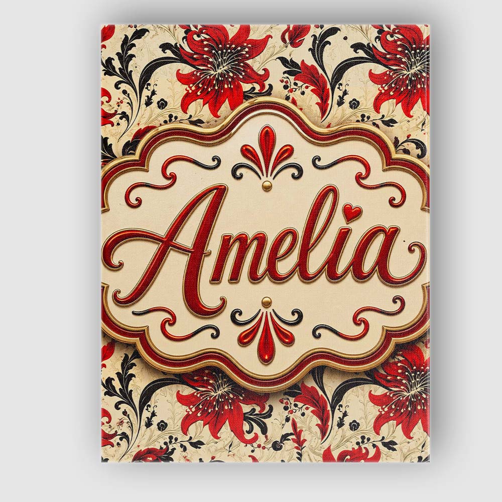 Personalised Name Detailed Red Peony Floral Custom  Bespoke Interior Contemporary Canvas Wall Art Print Decor Picture Ready to Hang