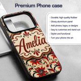 Detailed Red Peony Floral Vintage Printed Design Custom Name Protective Phone Case Mobile Cover Durable Everyday Smartphone Shock Resistant