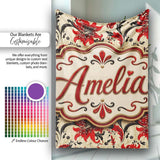 Detailed Red Peony Floral Vintage Seamless Pattern Cute Unique Gift  Personalised Custom Name Super Soft Fleece Blanket Bed Sofa Throw