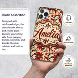 Detailed Red Peony Floral Vintage Printed Design Custom Name Protective Phone Case Mobile Cover Durable Everyday Smartphone Shock Resistant