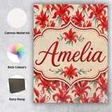 Personalised Name Bold Red Lily Watercolor Custom  Unique Gift Idea Elegant Feature Canvas Wall Art Print Decor Picture Ready to Hang