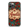 Red Lily Floral Garden Teal Background Seamless Custom Name Protective Phone Case Mobile Cover Durable Everyday Smartphone Shock Resistant