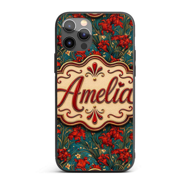 Red Lily Floral Garden Teal Background Seamless Custom Name Protective Phone Case Mobile Cover Durable Everyday Smartphone Shock Resistant