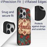 Red Lily Floral Garden Teal Background Seamless Custom Name Protective Phone Case Mobile Cover Durable Everyday Smartphone Shock Resistant