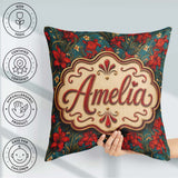 Custom Name Red Lily Floral Garden Teal Seamless Pattern Lovely Square Filled Cushion Throw Pillow Sofa Bed Home Decor Zip Washable UK Made