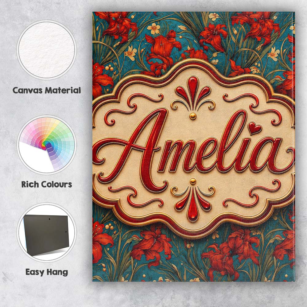 Personalised Name Red Lily Floral Garden Custom  Unique Gift Idea Elegant Feature Canvas Wall Art Print Decor Picture Ready to Hang
