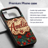 Red Lily Floral Garden Teal Background Seamless Custom Name Protective Phone Case Mobile Cover Durable Everyday Smartphone Shock Resistant