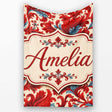 Classic Red Blue Damask Ornamental Scroll Seamless Pattern Lovely  Personalised Custom Name Super Soft Fleece Blanket Bed Sofa Throw