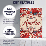 Personalised Name Classic Red Blue Damask Custom  Unique Gift Idea Elegant Feature Canvas Wall Art Print Decor Picture Ready to Hang