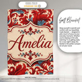 Classic Red Blue Damask Ornamental Scroll Seamless Pattern Lovely  Personalised Custom Name Super Soft Fleece Blanket Bed Sofa Throw