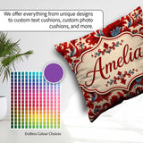 Custom Name Classic Red Blue Damask Ornamental Seamless Pattern Square Filled Cushion Throw Pillow Sofa Bed Home Decor Zip Washable UK Made