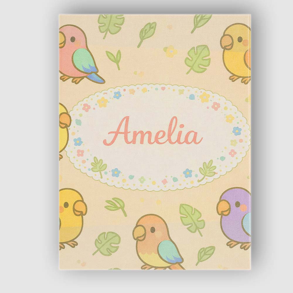 Personalised Name Cute Tropical Parrot Cartoon Animal Pattern Custom Contemporary Display Canvas Wall Art Print Decor Picture Ready to Hang