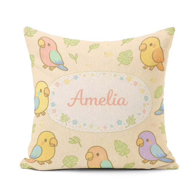 Custom Name Cute Tropical Parrot Cartoon Animal Pattern Decor Square Filled Cushion Throw Pillow Sofa Bed Home Decor Zip Washable UK Made