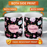 Personalized Custom Name Cute Cupid Angels Hearts Sweets Balloon Love Elements Pattern Black 11oz Ceramic Coffee Tea Mug White Large Handle
