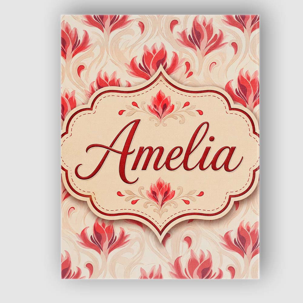 Personalised Name Soft Red Floral Vine Custom  Modern Room Accent Elegant Feature Canvas Wall Art Print Decor Picture Ready to Hang