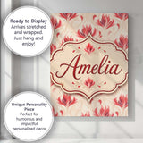 Personalised Name Soft Red Floral Vine Custom  Modern Room Accent Elegant Feature Canvas Wall Art Print Decor Picture Ready to Hang