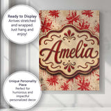 Personalised Name Grunge Red Floral Splash Custom  Unique Gift Idea Elegant Feature Canvas Wall Art Print Decor Picture Ready to Hang