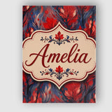 Personalised Name Dark Red Floral Abstract Custom  Unique Gift Idea Elegant Feature Canvas Wall Art Print Decor Picture Ready to Hang