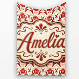 Vintage Red Tulip Floral Symmetrical Pattern Seamless Pattern Lovely  Personalised Custom Name Super Soft Fleece Blanket Bed Sofa Throw