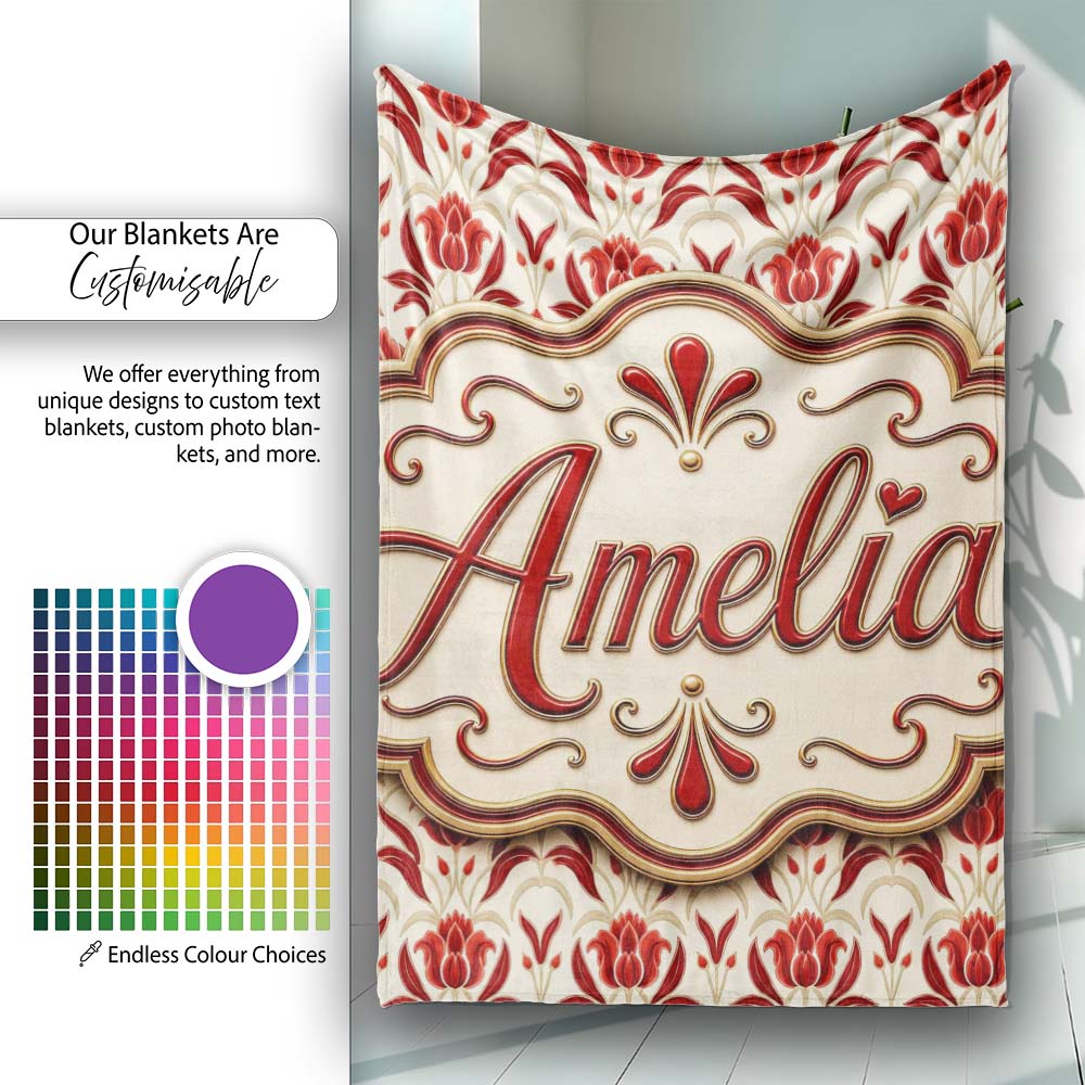 Vintage Red Tulip Floral Symmetrical Pattern Seamless Pattern Lovely  Personalised Custom Name Super Soft Fleece Blanket Bed Sofa Throw