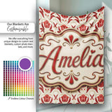 Vintage Red Tulip Floral Symmetrical Pattern Seamless Pattern Lovely  Personalised Custom Name Super Soft Fleece Blanket Bed Sofa Throw
