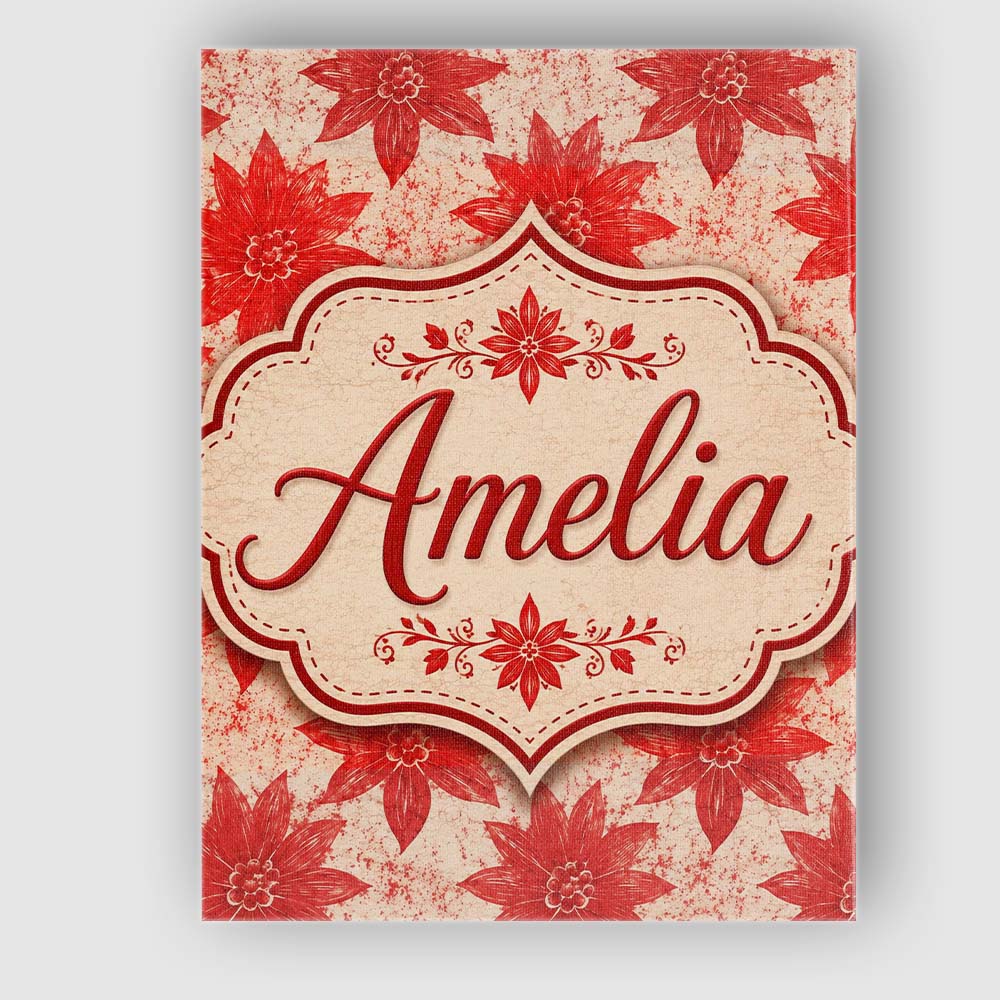 Personalised Name Distressed Red Floral Custom  Modern Room Accent Elegant Feature Canvas Wall Art Print Decor Picture Ready to Hang
