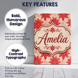 Personalised Name Distressed Red Floral Custom  Modern Room Accent Elegant Feature Canvas Wall Art Print Decor Picture Ready to Hang